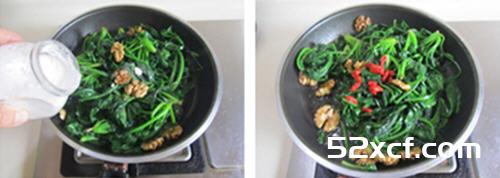 核桃仁炒菠菜的做法