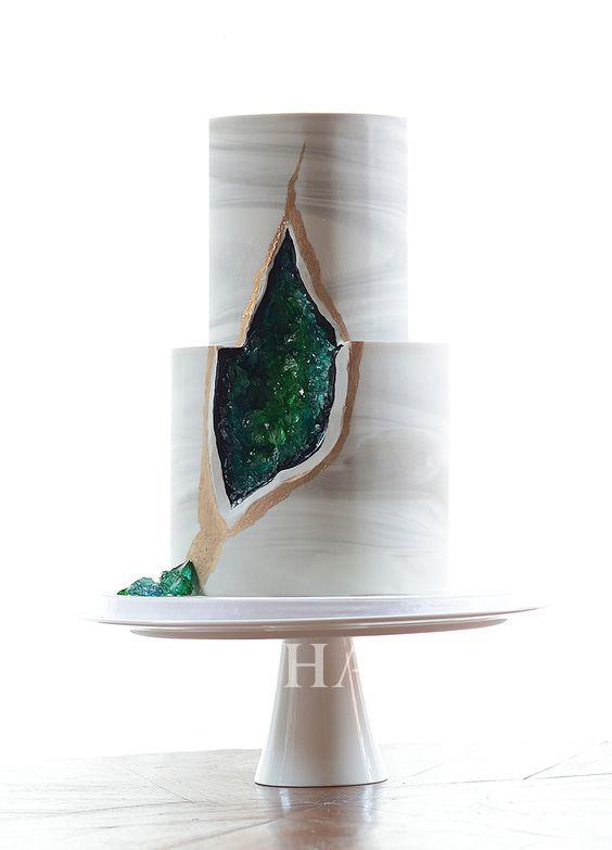 2016年婚礼蛋糕(geode cake)新图片：被劈开的五彩晶洞蛋糕