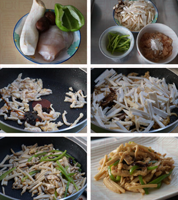 杏鲍菇炒鸡丝的做法