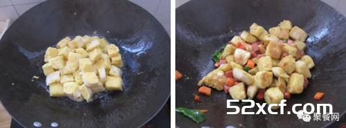 青椒鸡蛋火腿炒馒头丁