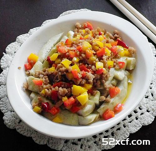 甜椒肉末蒸茄子的做法