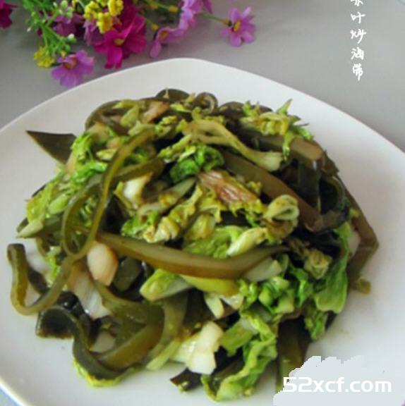白菜叶炒海带的做法