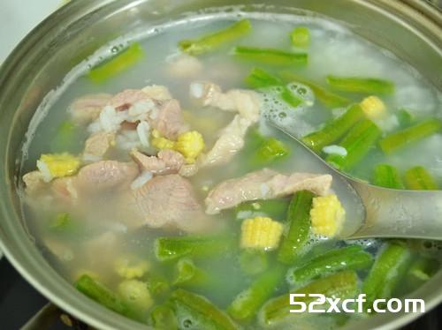 五花肉长豆咸粥的做法