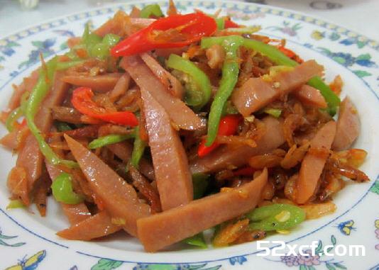 双椒火腿炒米虾的做法